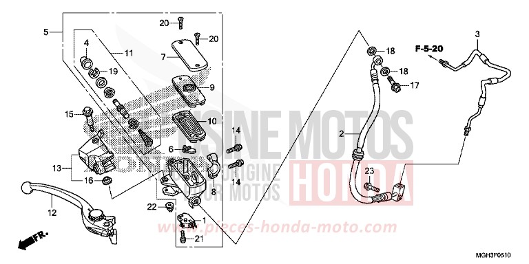 FR. BRAKE MASTER CYLINDER for VFR1200X Dual Clutch PEARL SUNBEAM WHITE (NHA66) from 2012